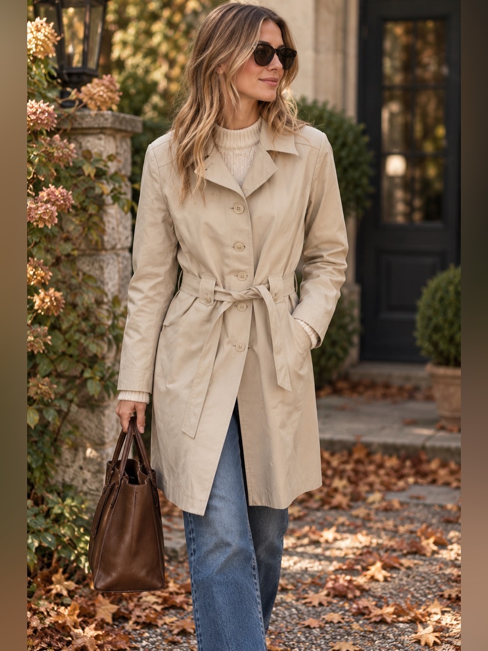 London Fog Neutral Beige Trench Coat with Belt